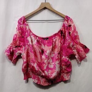 Lane Bryant Floral Crop Off-The-Shoulder Chiffon Blouse Women's 18/20 Pink